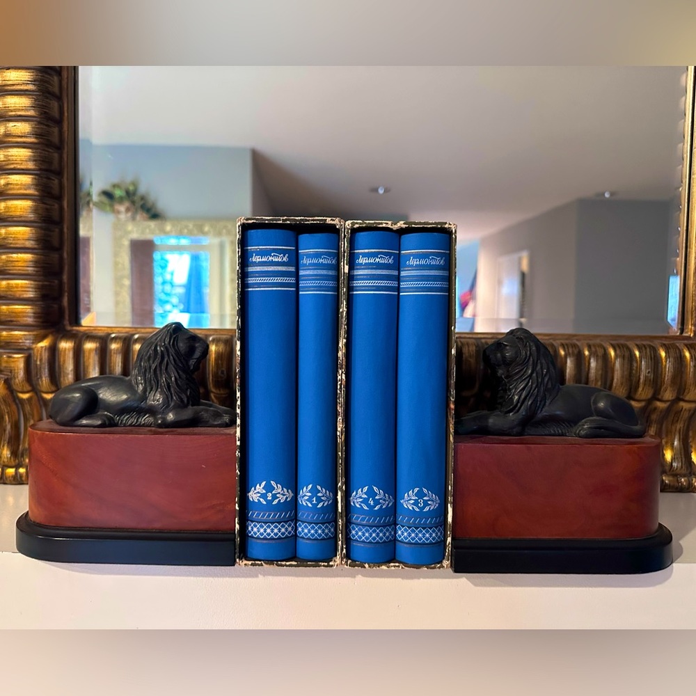 Vintage lion bronze bookends
